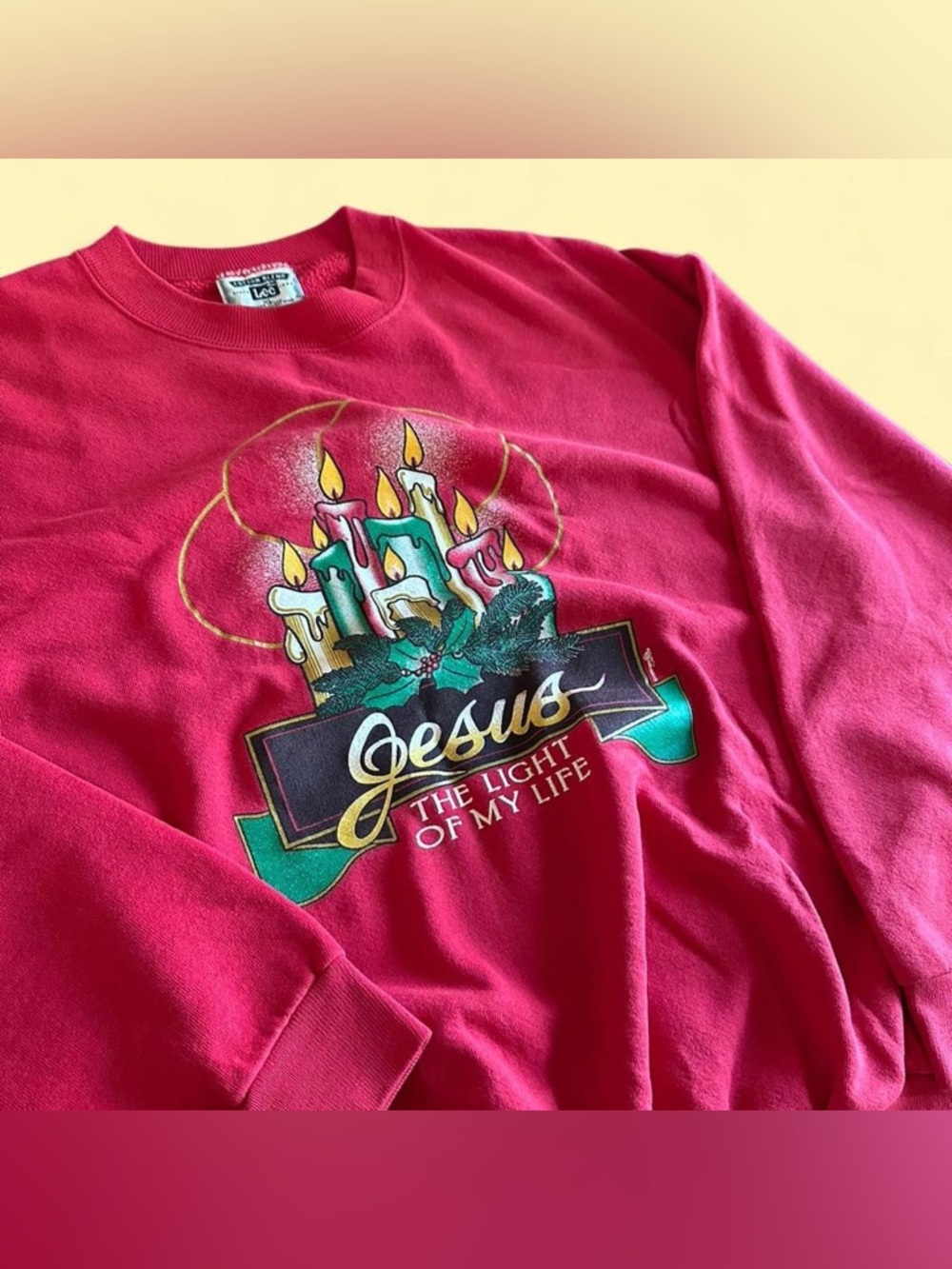 Vintage Lee Jesus Candle Sweatshirt Red Graphic Made USA Men’s XL